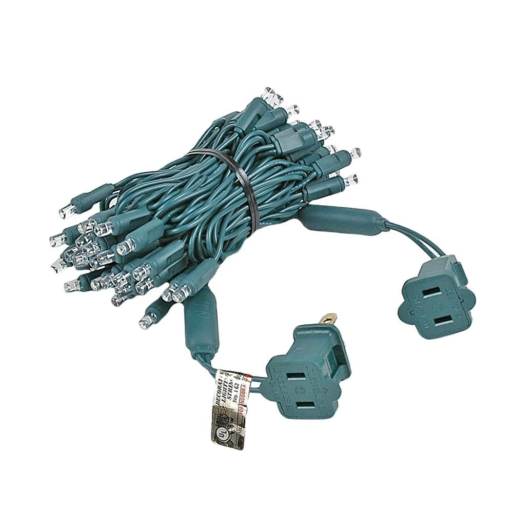 50 LED Pure White LED Christmas Lights 11' Long On Green Wire 4 50 LED Pure White LED Christmas Lights 11' Long On Green Wire - Image 2