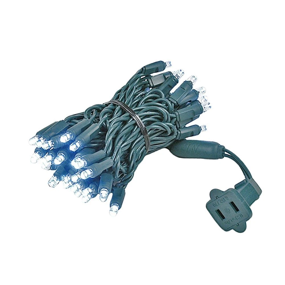 50 LED Pure White LED Christmas Lights 11' Long On Green Wire 6 50 LED Pure White LED Christmas Lights 11' Long On Green Wire - Image 4