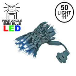 50 LED Pure White LED Christmas Lights 11' Long On Green Wire