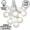 100 G50 Globe Light String Set With Frosted White Bulbs On White Wire