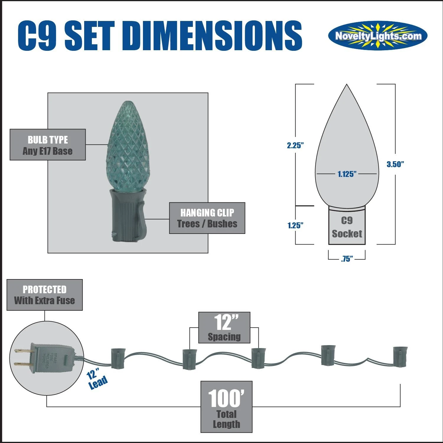 100 C9 Ceramic Christmas Light Set - Assorted - Green Wire 8 100 C9 Ceramic Christmas Light Set - Assorted - Green Wire - Image 6
