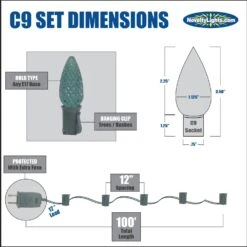 C9 100' String On Brown Wire, 100 Sockets -Hallmark Sales Store 0029418 c9 100 string on brown wire 100 sockets