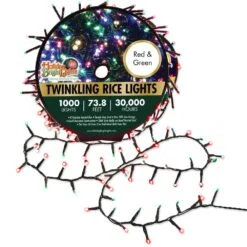 LED Connectable Twinkling Rice Light Set - 1000 Red & Green Lights On Green Wire