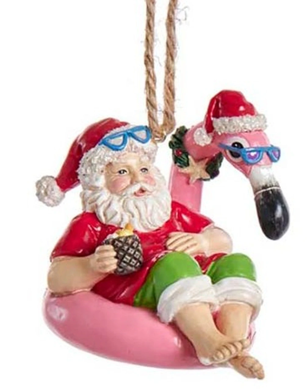 Kurt Adler Beach Santa Sitting On A Flamingo Float Ornament 3 Kurt Adler Beach Santa Sitting On A Flamingo Float Ornament