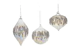 Front Page 20 3" Iridescent Glass With Silver Glitter Assorted Set Of 12