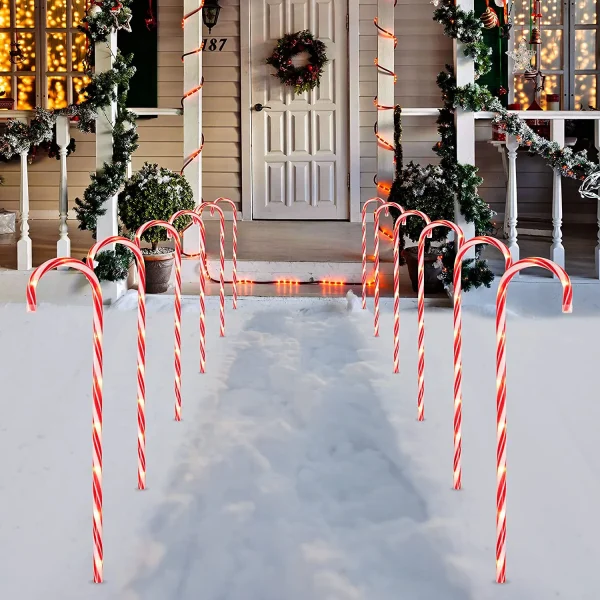 12pcs Thin Red Candy Cane Christmas Pathway Lights 28in 3 12pcs Thin Red Candy Cane Christmas Pathway Lights 28in