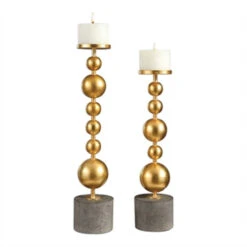 Set Of 2 Selim Gold Sphere Candleholders - 33378992