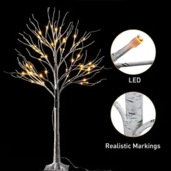2x 4ft White Birch Tree With 64 LED Lights -Hallmark Sales Store 2Pcs 64 LED White Birch Tree with Lights 4ft 5