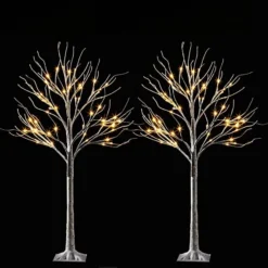 2x 4ft White Birch Tree With 64 LED Lights -Hallmark Sales Store 2Pcs 64 LED White Birch Tree with Lights 4ft 6