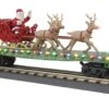 MTH 30-76860 O Flat Car W/LED Lights, Santa Sleigh & Reindeer - Christmas Car No. 122522 (Green)
