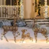 3Pcs Rattan Christmas Reindeer Buck, Doe, And Fawn Yard Lights