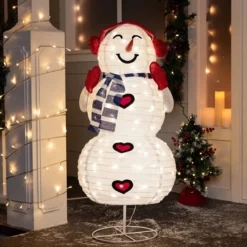 3ft LED Yard Lights - Collapsible Snowman With Earmuffs