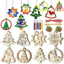 48Pcs Christmas Wooden Hanging Ornaments Craft Kit
