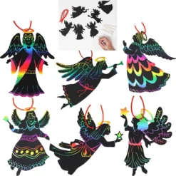 48pcs Rainbow Color Christmas Angel Scratch Ornaments