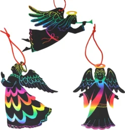 48pcs Rainbow Color Christmas Angel Scratch Ornaments -Hallmark Sales Store 48Pcs Rainbow Color Scratch Angel Ornaments 2 600x622 1