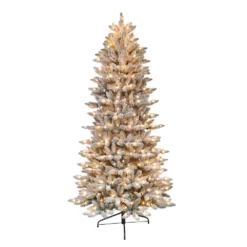Puleo International 9' Pre-Lit Slim Flocked Fraser Fir Artificial Christmas Tree With 800 UL-Listed Clear Incandescent Lights