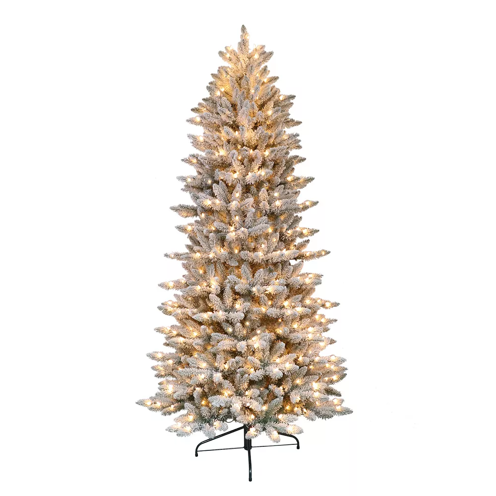 Puleo International 9' Pre-Lit Slim Flocked Fraser Fir Artificial Christmas Tree With 800 UL-Listed Clear Incandescent Lights 3 Puleo International 9' Pre-Lit Slim Flocked Fraser Fir Artificial Christmas Tree With 800 UL-Listed Clear Incandescent Lights