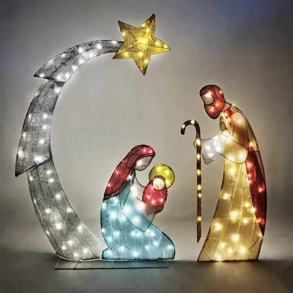 5ft 140 LED Tinsel Nativity Scene Warm White Yard Light 6 5ft 140 LED Tinsel Nativity Scene Warm White Yard Light - Image 4
