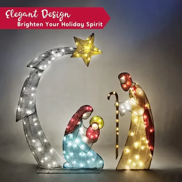 5ft 140 LED Tinsel Nativity Scene Warm White Yard Light 7 5ft 140 LED Tinsel Nativity Scene Warm White Yard Light - Image 5