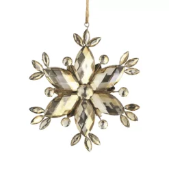 6" Gold And Silver Vintage Rustic Faceted Jewel Snowflake Christmas Ornament