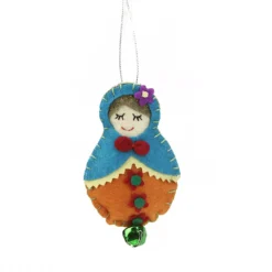 4" Turquoise Blue And Green Plush Felt Doll With Jingle Bell Christmas Ornament