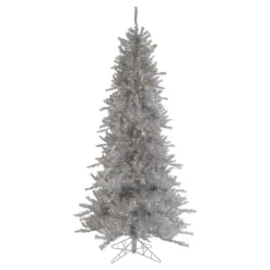 Christmas Central 9' Pre-Lit Silver Tinsel Noble Slim Artificial Christmas Tree - Clear Lights