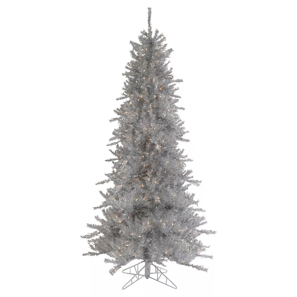 Christmas Central 9' Pre-Lit Silver Tinsel Noble Slim Artificial Christmas Tree - Clear Lights 3 Christmas Central 9' Pre-Lit Silver Tinsel Noble Slim Artificial Christmas Tree - Clear Lights