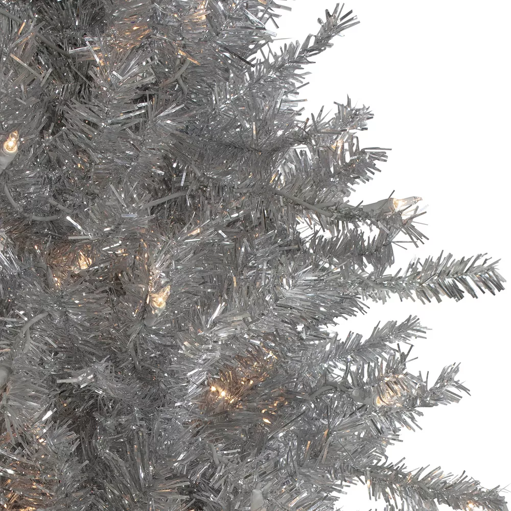 Christmas Central 9' Pre-Lit Silver Tinsel Noble Slim Artificial Christmas Tree - Clear Lights 5 Christmas Central 9' Pre-Lit Silver Tinsel Noble Slim Artificial Christmas Tree - Clear Lights - Image 3