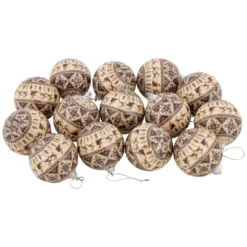 Christmas Central 14-Piece Brown Nordic Print Decoupage Christmas Ball Ornament Set 2.25" (60mm) 5 Christmas Central 14-Piece Brown Nordic Print Decoupage Christmas Ball Ornament Set 2.25" (60mm) -Hallmark Sales Store 6095706 ALT