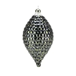 6.25" Winter Light Elegant Gun Metal Gray Rivet Gem Glass Finial Christmas Ornament