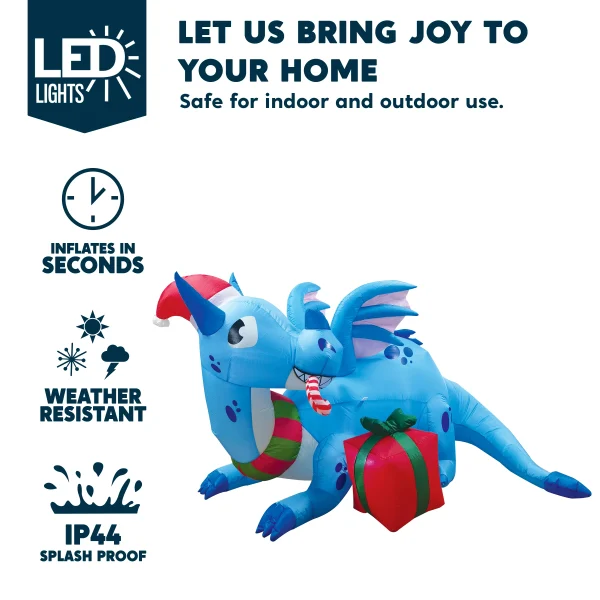 6ft LED Blue Christmas Inflatable Dragon Guarding Gift 5 6ft LED Blue Christmas Inflatable Dragon Guarding Gift - Image 3