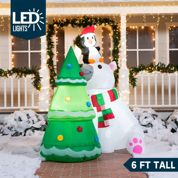 6ft Inflatable LED Polar Bear Christmas Tree With Penguin 4 6ft Inflatable LED Polar Bear Christmas Tree With Penguin - Image 2