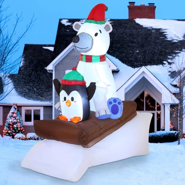 6ft Inflatable LED Polar Bear Sledding With A Penguin 3 6ft Inflatable LED Polar Bear Sledding With A Penguin
