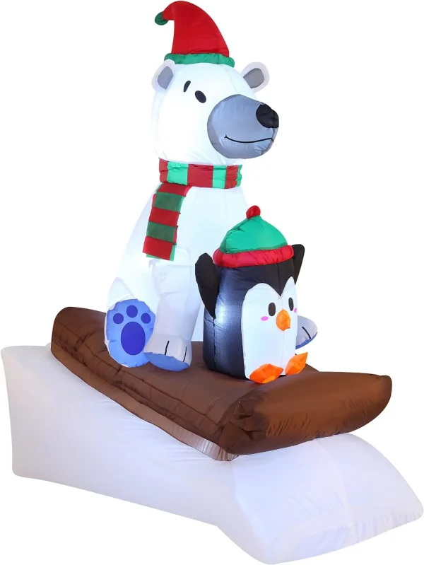 6ft Inflatable LED Polar Bear Sledding With A Penguin 4 6ft Inflatable LED Polar Bear Sledding With A Penguin - Image 2
