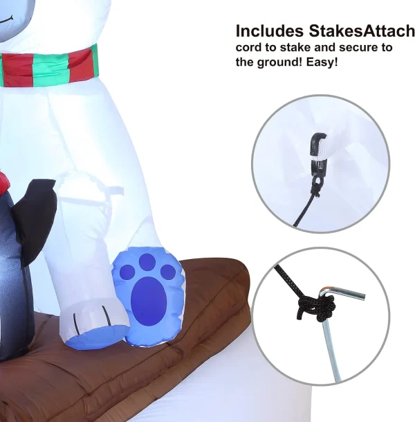 6ft Inflatable LED Polar Bear Sledding With A Penguin 7 6ft Inflatable LED Polar Bear Sledding With A Penguin - Image 5