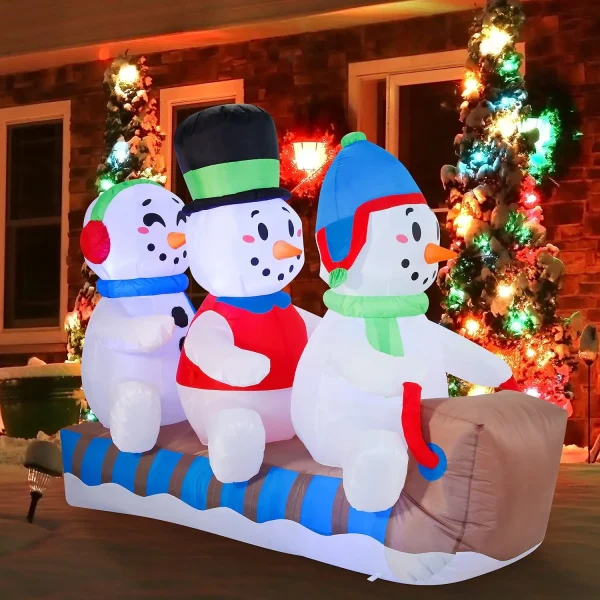 6ft Inflatable LED Snowmen On A Sleigh Ride 3 6ft Inflatable LED Snowmen On A Sleigh Ride