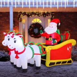 6ft Long LED Inflatable Unicorn Pulling Sleigh