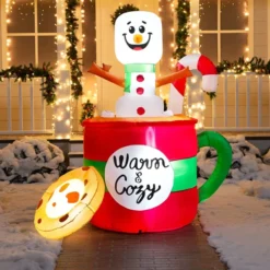 6ft LED Christmas Inflatable Snowman In Mug With Cookie