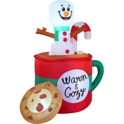 6ft LED Christmas Inflatable Snowman In Mug With Cookie -Hallmark Sales Store 6ft Tall LED Christmas Inflatable Snowman 8