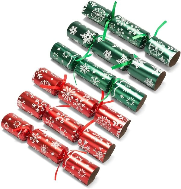 Fun 12pcs No Snap Red And Green Snowflake Christmas Crackers 5 Fun 12pcs No Snap Red And Green Snowflake Christmas Crackers - Image 3