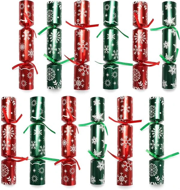 Fun 12pcs No Snap Red And Green Snowflake Christmas Crackers 4 Fun 12pcs No Snap Red And Green Snowflake Christmas Crackers - Image 2