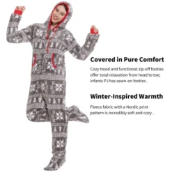 One Piece Hooded Flannel Christmas Pajamas -Hallmark Sales Store Adult Grey Snowflake Onesie 2 result 600x600 1