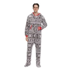 One Piece Hooded Flannel Christmas Pajamas -Hallmark Sales Store Adult Grey Snowflake Onesie 4 result scaled 600x600 1
