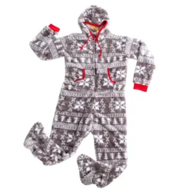 One Piece Hooded Flannel Christmas Pajamas -Hallmark Sales Store Adult Grey Snowflake Onesie 5 result 600x662 1