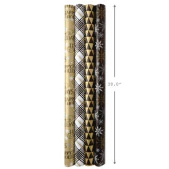 Hallmark Black And Gold 4-Pack Reversible Holiday Wrapping Paper Assortment, 150 Sq. Ft. -Hallmark Sales Store Black and Gold Reversible Wrapping Paper Assortment 5JXW1737 07