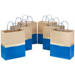 Hallmark 13" Blue And Kraft Paper 6-Pack Gift Bag