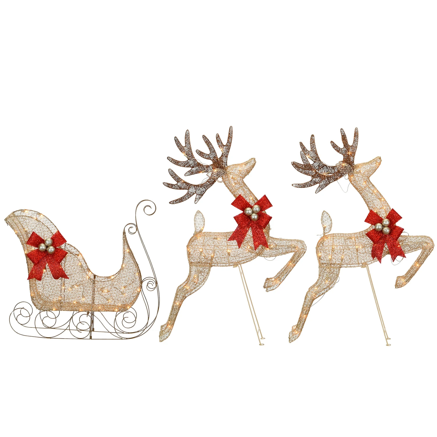 National Tree Company Champagne Reindeer And Sleigh With Clear Lights 3 National Tree Company Champagne Reindeer And Sleigh With Clear Lights