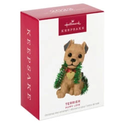 Hallmark Puppy Love Terrier 2023 Ornament -Hallmark Sales Store Dog With Tinsel Keepsake Ornament 1599QXR8177 04