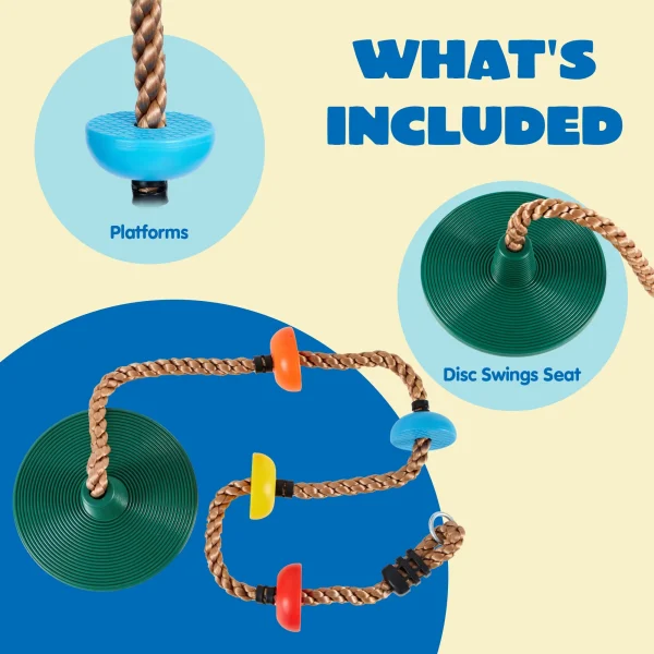 Green Climbing Rope Tree Swing With Platforms And Disc Swings Seat 3 Green Climbing Rope Tree Swing With Platforms And Disc Swings Seat - Image 2