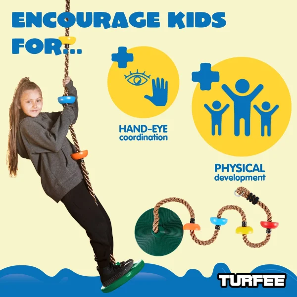 Green Climbing Rope Tree Swing With Platforms And Disc Swings Seat 5 Green Climbing Rope Tree Swing With Platforms And Disc Swings Seat - Image 4